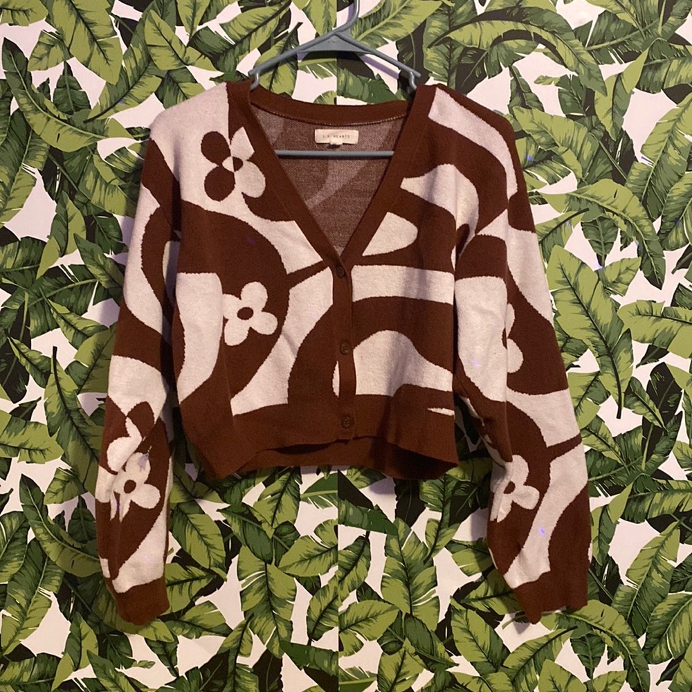 Brown and white 70s theme sweater